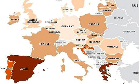 карта на безработицата в Европа